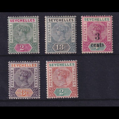 Seychellen 1890 - 1900 Lot mit 5 Werten ungebraucht *