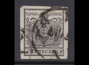 Österreich 1.Ausgabe Handpapier 2 Kreuzer schwarz, O verm. WIEN