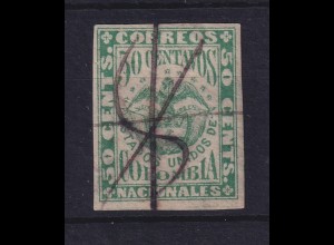 Kolumbien 1868/80 Freimarke Wappen 50 C Mi.-Nr. 49 x a I mit Federzug entwertet