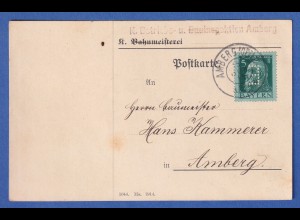 Bayern Dienstmarke 5 Pfennig Luitpold Mi-Nr. 7 I auf Postkarte aus Amberg