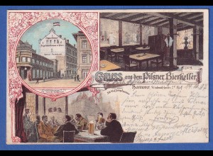 AK Gruß aus dem Pilsner Bierkeller Hannover gelaufen 1897