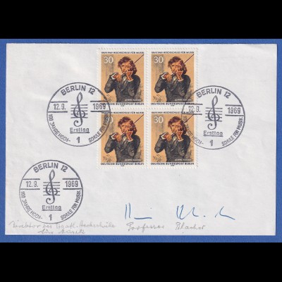 Boris Blacher original-Autogramm auf Vorlage mit Musik-Briefmarke 1969