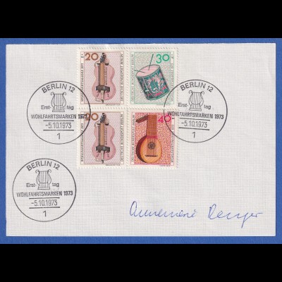 Annemarie Renger original-Autogramm auf Vorlage mit Briefmarke 1973