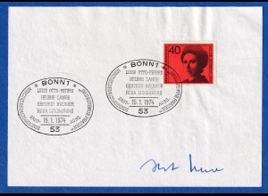 Horst Ehmke original-Autogramm auf Vorlage mit Briefmarke, 1974