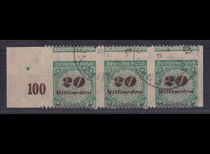 Dt. Reich Inflation Mi.-Nr. 329 B PE1 im verzähnten 3er-Streifen O, gepr. Infla