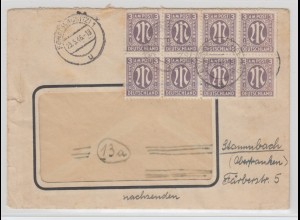 Bizone AM-Post Mi.-Nr. 17a 8er-Block als MEF auf Brief von Bevensen n. Stammbach