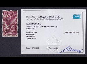 Frz. Zone Württemberg, 1948 Mi.-Nr. 37 gestempelt, geprüft KB SCHLEGEL BPP