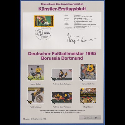 Künstler-Ersttagsblatt 1995 Borussia Dortmund Deutscher Meister mit Briefmarke
