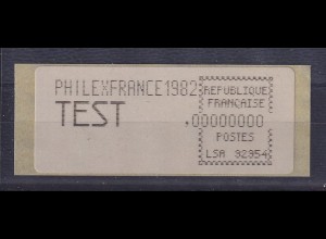 Frankreich Sonder-ATM PHILEXFRANCE 1982 Druckprobe TEST REPUBLIQUE F schwarz**