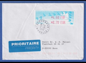 Frankreich ATM Vogelzug Aut. LISA Wert 4,60 FRF / 0,70 EUR auf Brief O FORBACH