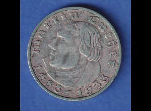 Deutsches Reich Silbermünze Martin Luther 2 Reichsmark 1933 J