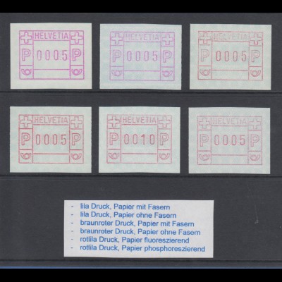 Schweiz ab 1979, FRAMA-ATM ohne Aut.-Nummer, Mi-Nr. 3 Lot 6 versch Varianten ** 