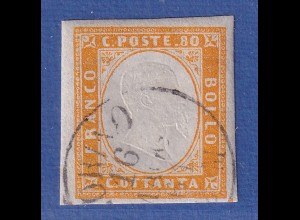 Alt-Italien Sardinien 1862 Viktor Emanuel II. Mi.-Nr. 14 a O gepr. PFENNINGER