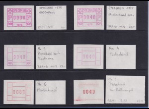 Schweiz ATM Lot 6 verschiedene SPECIMEN / Probedrucke der 1. Ausgabe ab 1975