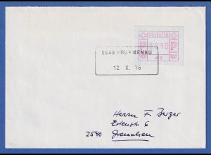 Schweiz 1976, 1. FRAMA-ATM Standort A2 Wert 0040 auf Brief mit Rahmen-O KRUMENAU