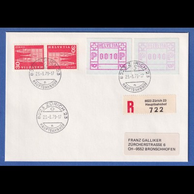 Schweiz 1979 FRAMA-ATM Mi-Nr 3.1a auf R-Brief. Frühdatum 23.3.79, ZÜRICH 23