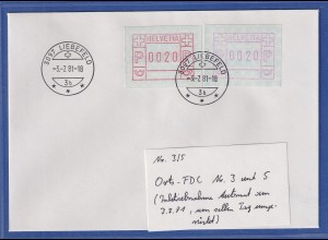 Schweiz FRAMA-ATM Mi-Nr 3.1b Wert 0020 auf Umschlag Frühdatum LIEBEFELD 3.7.81 