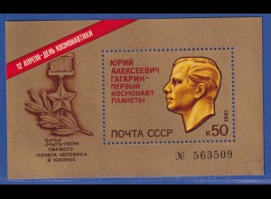 Sowjetunion 1981 Tag der Kosmonauten - Juri Gagarin Mi.-Nr. Block 150 **