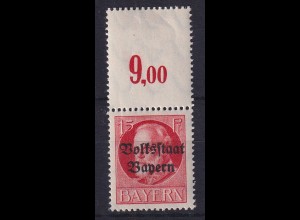 Altdeutschland Bayern Ludwig III.Volksstaat Mi.-Nr.120 II A ** mit Leerfeld oben