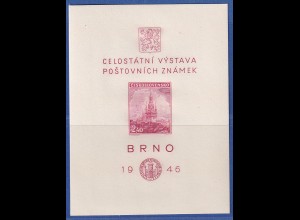 Tschechoslowakei 1946 Briefmarkenausstellung Brno Mi.-Nr. Block 9 postfrisch **