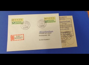 ATM 1.1 Werte 25 und 255, beide gute Zifferntype I auf Brief, Wiesbaden 6.12.82 