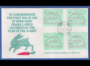 Hongkong FRAMA-ATM 1987 Hase Aut-Nr. 01 und 02 je Satz 4 Werte auf FDC