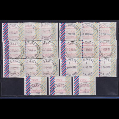 Australien Frama-ATM 1984 Balken Serie 7 Postcodes 2000-7000 je Satz 30-40-85 O
