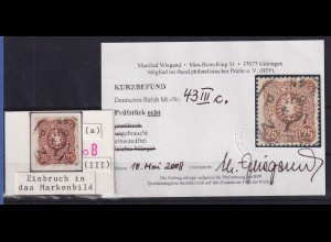 Dt. Reich 25 Pfennig Mi.-Nr. 43 c Plattenfehler III, O, gepr. KB WIEGAND BPP