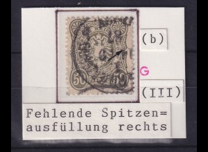 Dt. Reich 50 Pfennig Mi.-Nr. 44 b Plattenfehler III, gestempelt, geprüft BPP