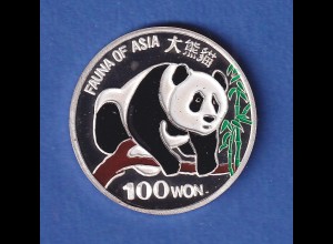 Nordkorea 1999 Silbermünze 100 Won Pandas teilkoloriert 7g Ag999 PP