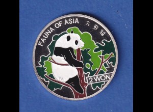 Nordkorea 2001 Silbermünze 2 Won Pandas teilkoloriert 7g Ag999 PP