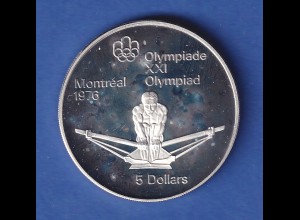 Silbermünze Kanada 1974 Olympiade Montreal 5 Dollar Ruderer 24,3g Ag925