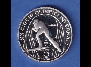 Italien 2005 Silbermünze Olympia Skilanglauf 5 Euro 18g, Ag925 PP