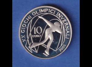 Italien 2005 Silbermünze Olympia Eisschnellauf 10 Euro 22g, Ag925 PP