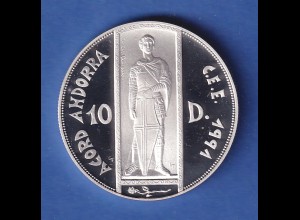 Andorra 1993 Silbermünze Heiliger Georg 10 Diners/ECU 31,47g Ag925 PP