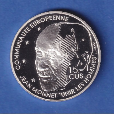 Frankreich 1992 Silbermünze Jean Monnet 100 Franc = 15 ECUS 22,2g Ag900 PP