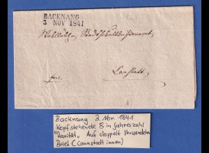 Württemberg Vorphila-Brief mit Zweizeiler BACKNANG 1841 - kopfstehende 8 