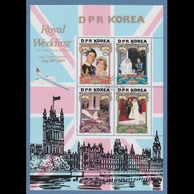 Korea-Nord 1981 Lady Diana Royal Wedding Kleinbogen mit 4 Werten gestempelt