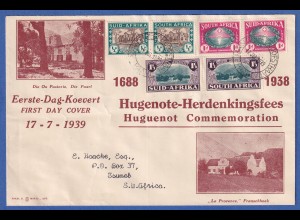 Südafrika 1939 Hugenotten Mi.-Nr. 131-136, waag. Paare auf FDC O PAARL