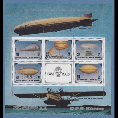 Korea-Nord 1983 200 Jahre Luftfahrt, Luftschiffe Mi.-Nr. Block 134 **
