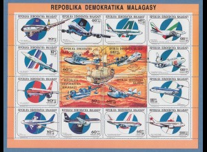 Madagaskar 1993 Passagier-Flugzeuge, Fluggesellschaften Mi.-Nr. 1578-93 Zd-Bogen