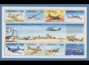 Liberia 1994 Flugzeuge, Roberts Airfield Mi.-Nr. 1596-1603 Kleinbogen **