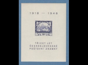 Tschechoslowakei 1948 - 30 Jahre Tschechoslowak. Briefmarken Mi.-Nr. Block 11 **
