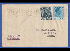 Rumänien 1939 Mi.-Nr. 544 und 573 auf Brief aus SIBIU nach Tsumeb SWA
