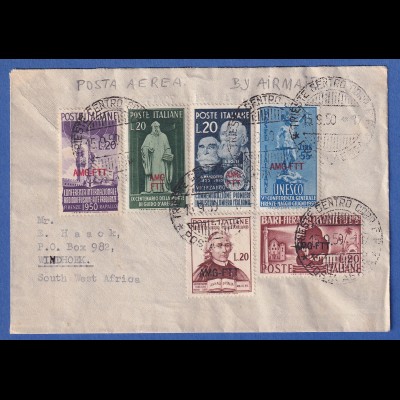 Triest Zone A 1950 Schöner Luftpost-Brief aus TRIEST nach Windhoek SWA