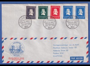 Niederlande 1952 Luftpostbrief mit Mi.-Nr.583-586 a. CULEMBORG nach Kapstadt RSA