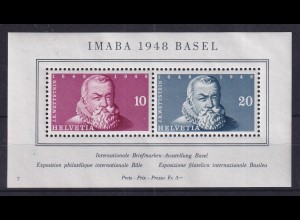 Schweiz 1948 Briefmarkenausstellung IMABA Mi.-Nr. Block 13 postfrisch ** 