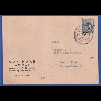 SBZ Bezirkshandstempel Bezirk 16 Weimar 12 Pfg EF auf Postkarte nach Berlin