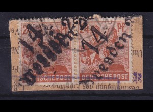 SBZ Bezirkshandstempel Bez.14 Dresden 24, 24 Pf auf Paketkartenstück