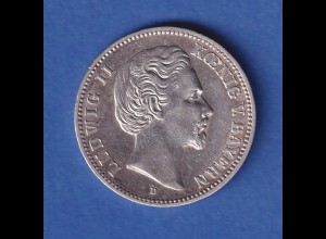 Dt. Kaiserreich Bayern Silbermünze Ludwig II. 2 Mark 1880 D sehr schön 